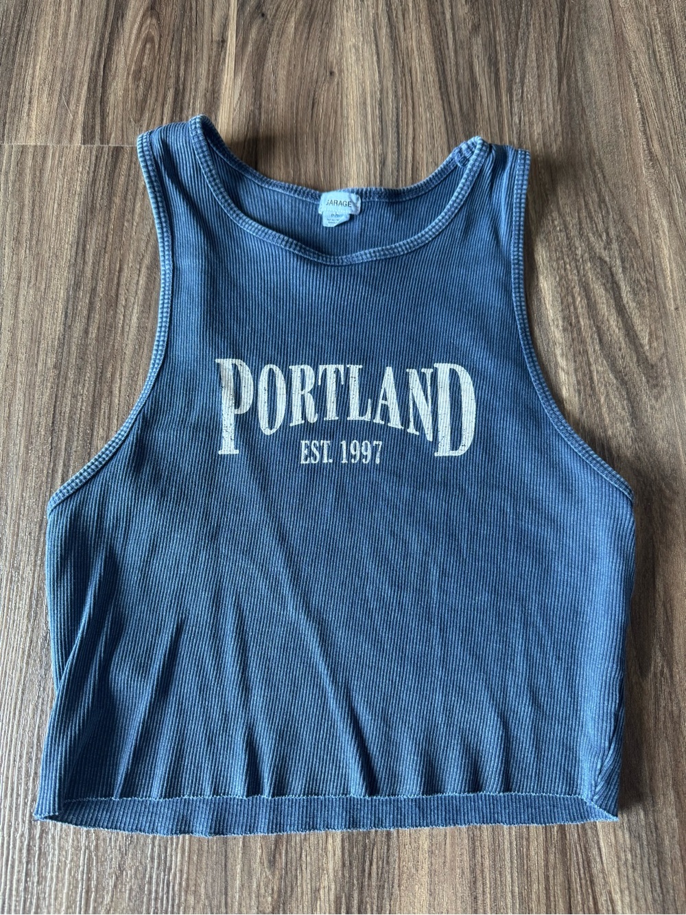 Garage Blue Ribbed Portland Crop Tank